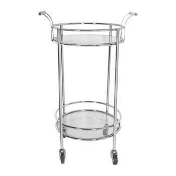 A by Amara - Silver Mirror Drinks Trolley - Round (H91.5 x W56 x D46cm)