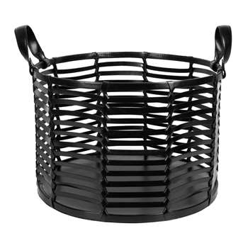 A by Amara - Slotted Leather Basket - Black (H27 x W40 x D40cm)