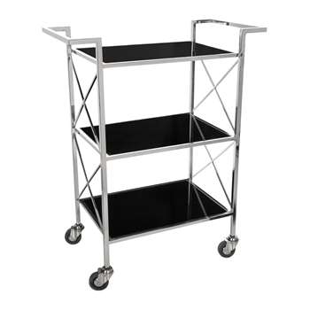 A by Amara - Three Tier Drinks Trolley - Black & Silver (H82.5 x W67 x D36cm)