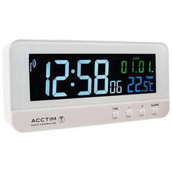 Acctim Radio Controlled LCD Alarm Clock, White (H6.6 x W13.8 x D3.2cm)