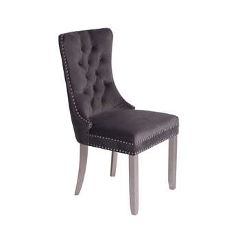 Antoinette Smoke Grey Dining Chair - Pewter Legs (H95 x W49 x D56cm)