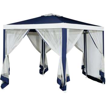 Argos Home 4m Hexagonal Garden Gazebo with Side Panels - Blue (H260 x W400 x D400cm)