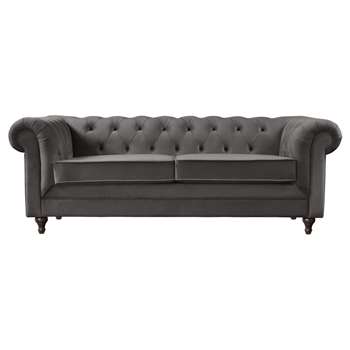 Argos Home Chesterfield 3 Seater Velvet Sofa - Charcoal (H78 x W222 x D94cm)