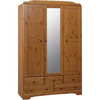 Argos Home Nordic 3 Door 5 Drawer Mirrored Wardrobe - Pine (H192 x W121 x D49cm)