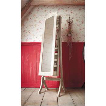 CAMILLE whitewashed paulownia wood jewellery holder cheval mirror H 160cm
