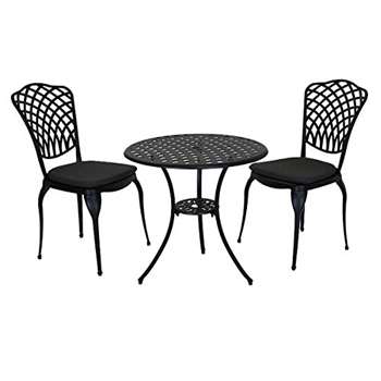 Charles Bentley Cast Aluminium Round Bistro Table And 2 Chairs - Black