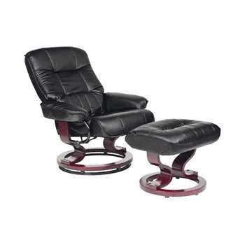 Collection Santos Leather Effect Recline Chair/Footstool -Black