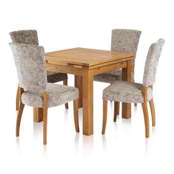Dorset Dining Set - 3ft Extendable Table with 4 Plain Truffle (H78 x W90 x D90cm)