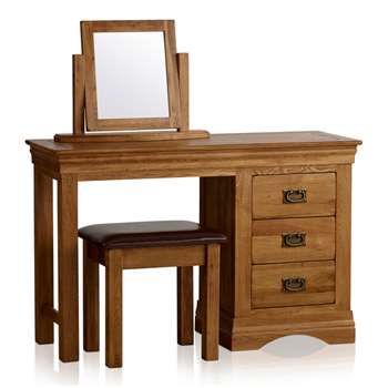 French Farmhouse Rustic Solid Oak Dressing Table Set (H77 x W120 x D43cm)