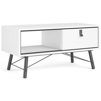 FTG Ry 1 Drawer Coffee Table - White (H50 x W102 x D48cm)