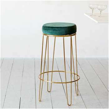 Gatsby Green Velvet Bar Stool (H73.5 x W41 x D41cm)