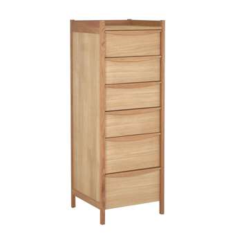 Habitat Derwent 6 Drawer Tallboy Chest of Drawers, Oak (H136.5 x W50 x D47cm)