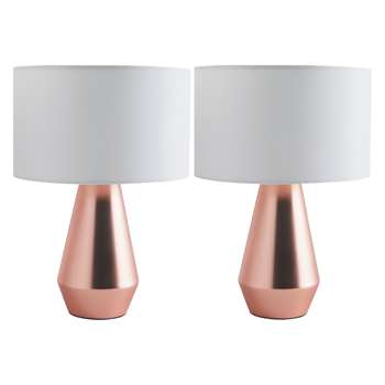 Habitat Maya Pair Of Copper Touch Lamps With Cream Fabric Shades (H28 x W20 x D20cm)