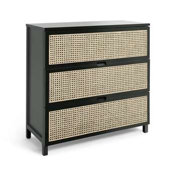 Habitat Peio Rattan 3 Drawer Chest - Black (H83 x W86 x D38cm)