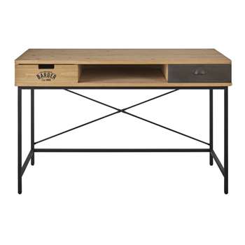 HARVEY - Industrial desk in solid pine and black metal with 2 drawers (H78 x W120 x D50cm)