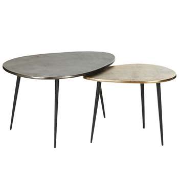 HENRIK - Aged Effect Gold and Black Metal Side Tables (H40 x W70 x D55cm)