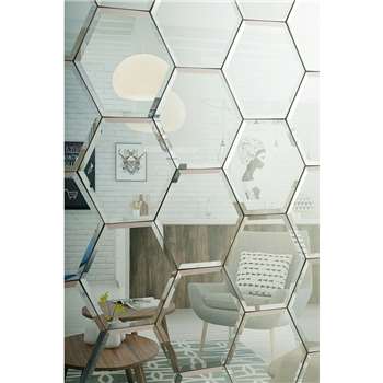 Hexagonal Silver Mirrored Bevelled Wall Tiles