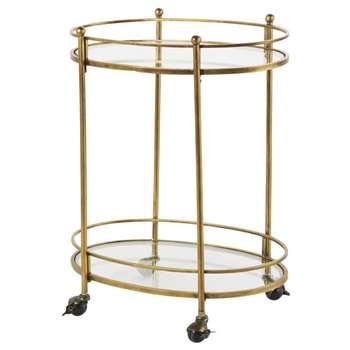HIPPOLYTE Aged-Effect Brass Metal and Glass Serving Trolley (H77 x W63 x D38cm)