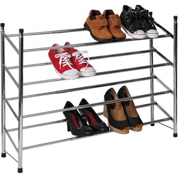 HOME 4 Shelf Extendable Shoe Storage Rack - Chrome Plated (66.5 x 63-118cm)