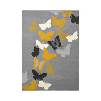Homemaker Pastel Butterfly Short Pile Rug - Grey (H160 x W230cm)