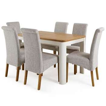 Hove 4ft 3 inches White Extendable Dining Table and 6 Scroll Back Chairs (H77 x W130 x D80cm)