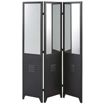 JACKSON - Black Metal Room Divider with Mirrors (H183 x W123.5 x D2.5cm)