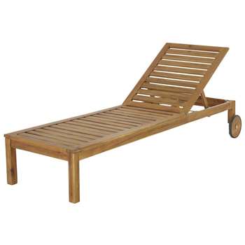 JERSEY - Solid Acacia Wheeled Sun Lounger (H36 x W64 x D202cm)