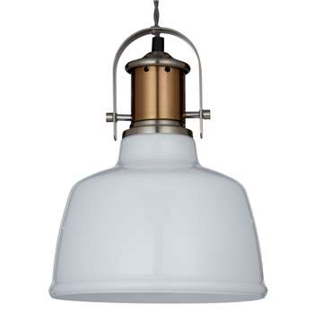John Lewis Lloyd Glass White Pendant Ceiling Light, Satin Nickel (17.5 x 30cm)