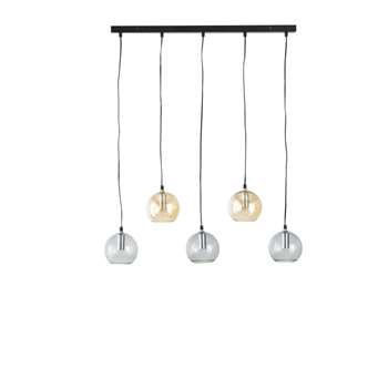 JOHNSON - Black and Amber Smoked Glass 5-Globe Pendant (H77 x W13 x D13cm)