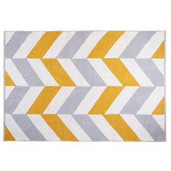 JOY Graphic Grey and Yellow Cotton Rug (120 x 180cm)