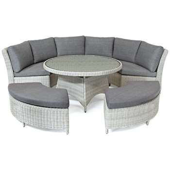 KETTLER Palma 8 Seater Round Garden Dining Table and Chairs Set,  White Wash (H68 x W129 x D80cm)