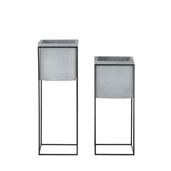 LIMA 2 Pale Grey Planters with Black Metal Stand (H76.5 x W27 x D27cm)