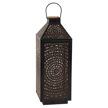 MANDALA Perforated Black Metal Lantern (H40 x W14 x D14cm)