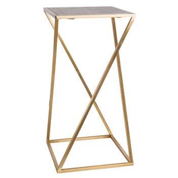 PIAZZELA Marble and Gold Metal End Table (H61 x W31 x D31cm)