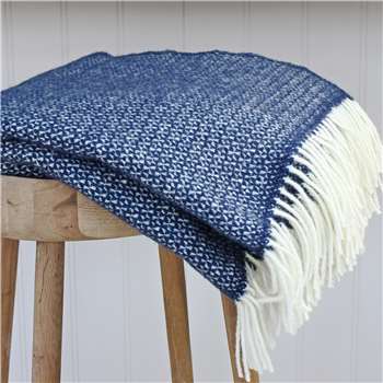 Marquis & Dawe Slate Blue And Cream Wool Throw (150 x 183cm)
