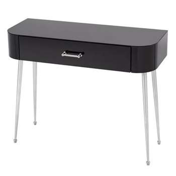 Mason Black Glass Console Table – Shiny Silver Legs (H80 x W100 x D40cm)