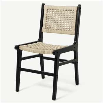 Modica Dining Chair, Rattan & Matte Black (H89 x W48 x D57cm)
