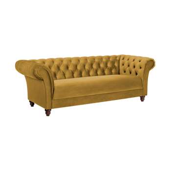 Montgomery Mustard Velvet 3 Seater Sofa (H77 x W224 x D96cm)