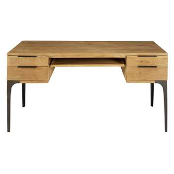 NETROPOLIS Solid mango wood and acacia 4-drawer desk (77 x 155cm)