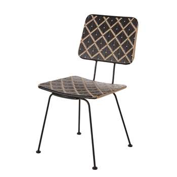 PENIDA - Black Patterned Resin and Faux Rattan Garden Chair (H87 x W47 x D56cm)