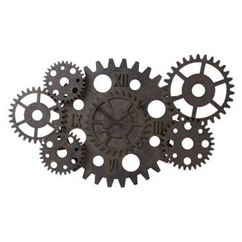 PRINCETON rust effect wood cogwheel industrial clock (Width 125cm)