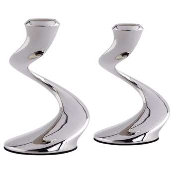Robert Welch Windrush Stainless Steel Candlestick, Pack of 2 (H15.5 x W11 x D12.5cm)