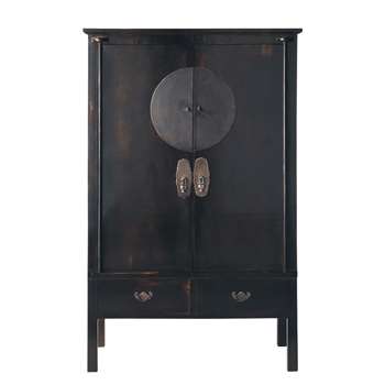 SHANGHAÏ Recycled Elm Wardrobe in Black (H183 x W117 x D56cm)