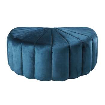 Shell Pouffe in Blue Velvet and Pine (H32 x W80.5 x D61.5cm)