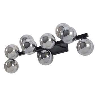 SINA 9-globe wall light in smoked glass and black metal (H67 x W24 x D23cm)