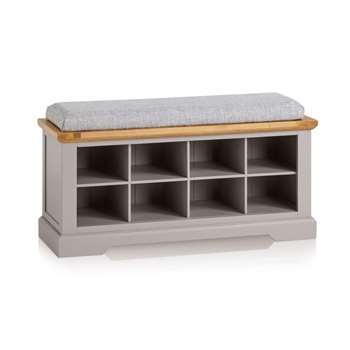 St. Ives Natural Oak & Grey Painted Shoe Storage, Plain Grey (H52 x W118.5 x D40cm)