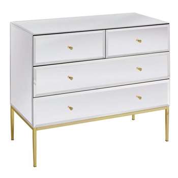 Stiletto Toughened White Glass and Brass Chest of Drawers (H86 x W100 x D50cm)