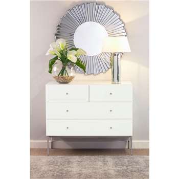 Stiletto Toughened White Glass and Chrome Chest of Drawers (H86 x W100 x D50cm)