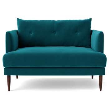 Swoon Kalmar Velvet Cuddle Chair - Kingfisher Blue (H75 x W114 x D87cm)
