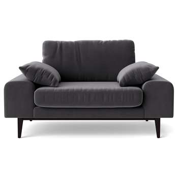 Swoon Tulum Velvet Cuddle Chair - Granite Grey (H82 x W144 x D93cm)